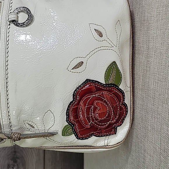 Brighton Off-White Patent Leather Shoulder Bag with Floral Design - Picture 3 of 14